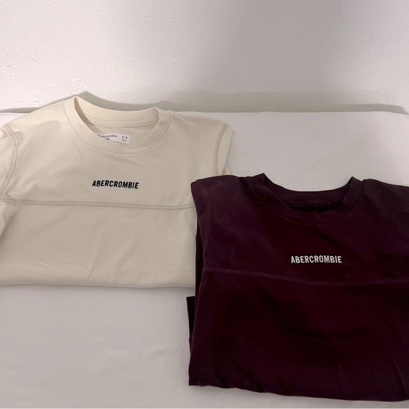 Abercrombie Kids Bundle of (2) Long sleeve Abercrombie Shirts Cream and Maroon - Picture 1 of 5